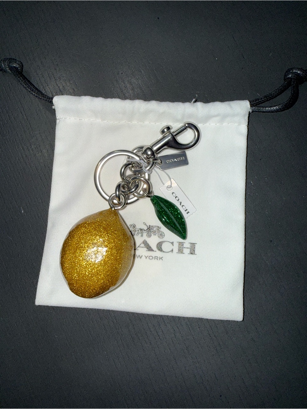 Coach Lemon Charm Keychain with Green Leaf
